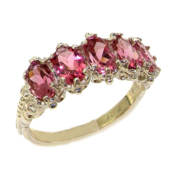 LBG British Made 9k White Gold Natural Pink Tourmaline Womens Eternity Ring - 33 size options - Size 9