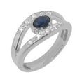 thumbnail image 1 of LBG British Made 9k White Gold Natural Sapphire & Cubic Zirconia Womens Band Ring - 33 size options - Size 8.5, 1 of 7