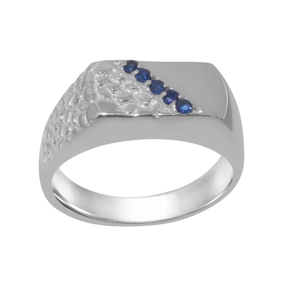 LBG British Made 9k White Gold Natural Sapphire Mens Anniversary Ring - 33 size options - Size 6.75