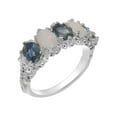 thumbnail image 1 of LBG British Made 9k White Gold Natural Sapphire & Opal Womens Eternity Ring - 33 size options - Size 6.5, 1 of 8
