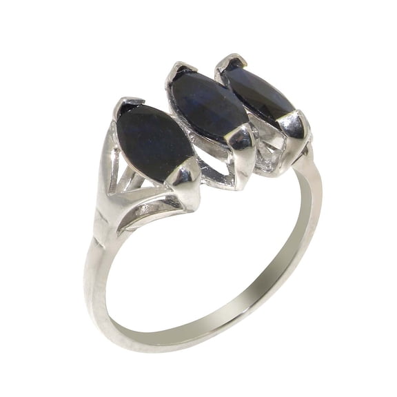 LBG British Made 9k White Gold Natural Sapphire Womens Anniversary Ring - 33 size options - Size 5