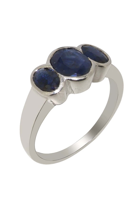 LBG British Made 9k White Gold Natural Sapphire Womens Anniversary Ring - 33 size options - Size 9