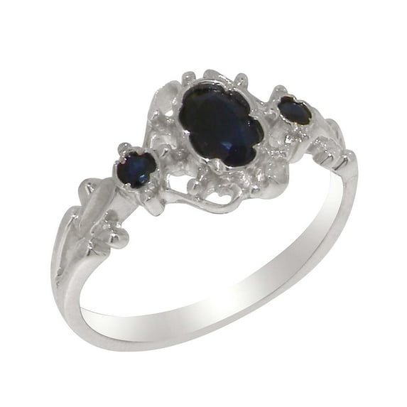 LBG British Made 9k White Gold Natural Sapphire Womens Promise Ring - 33 size options - Size 5.75