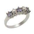thumbnail image 1 of LBG British Made 9k White Gold Natural Tanzanite & Cultured Pearl Ladies Eternity Ring - 33 size options - Size 10, 1 of 7