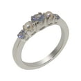 thumbnail image 1 of LBG British Made 9k White Gold Natural Tanzanite & Cultured Pearl Womens Promise Ring - 33 size options - Size 6.5, 1 of 6