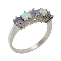 LBG British Made 9k White Gold Natural Tanzanite & Opal Ladies Eternity Ring - 33 size options - Size 10