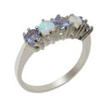thumbnail image 1 of LBG British Made 9k White Gold Natural Tanzanite & Opal Womens Eternity Ring - 33 size options - Size 9.25, 1 of 6