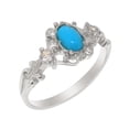 thumbnail image 1 of LBG British Made 9k White Gold Natural Turquoise & Cubic Zirconia Womens Statement Ring - 33 size options - Size 6.75, 1 of 8