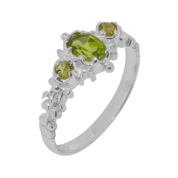 LBG British Made 9k White Gold Real Genuine Peridot Womens Promise Ring - 33 size options - Size 8.25
