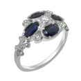 thumbnail image 1 of LBG British Made 9k White Gold Womens Ring Synthetic Cubic Zirconia & Natural Sapphire Statement Ring - 33 size options - Size 7.5, 1 of 6