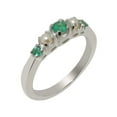 thumbnail image 1 of LBG British Made 9k White Gold ring with Natural Emerald & Cultured Pearl Womens band Ring - 33 size options - Size 11, 1 of 6