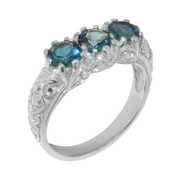 LBG British Made 9k White Gold ring with Natural London Blue Topaz Womens Anniversary Ring - 33 size options - Size 11.25