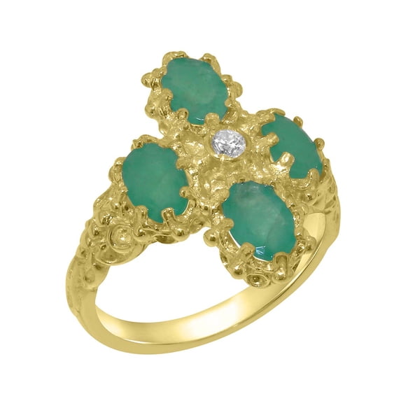 LBG British Made 9k Yellow Gold Cubic Zirconia & Emerald Womens Promise Ring - 33 size options - Size 9.5