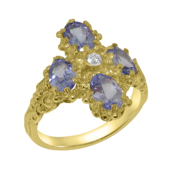 LBG British Made 9k Yellow Gold Cubic Zirconia & Tanzanite Womens Engagement Ring - 33 size options - Size 8
