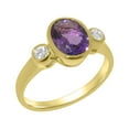 thumbnail image 1 of LBG British Made 9k Yellow Gold Natural Amethyst & Diamond Womens Promise Ring - 33 size options - Size 10.75, 1 of 6