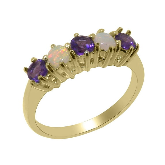 LBG British Made 9k Yellow Gold Natural Amethyst & Opal Ladies Eternity Ring - 33 size options - Size 10