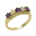 thumbnail image 1 of LBG British Made 9k Yellow Gold Natural Amethyst & Opal Womens Eternity Ring - 33 size options - Size 9.25, 1 of 7