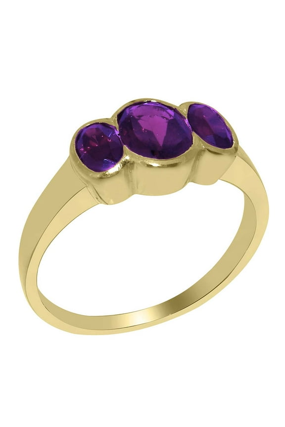 LBG British Made 9k Yellow Gold Natural Amethyst Womens Anniversary Ring - 33 size options - Size 9