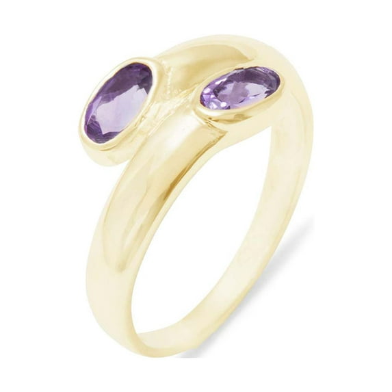 LBG British Made 9k Yellow Gold Natural Amethyst Womens Band Ring - 33 size options - Size 11.25