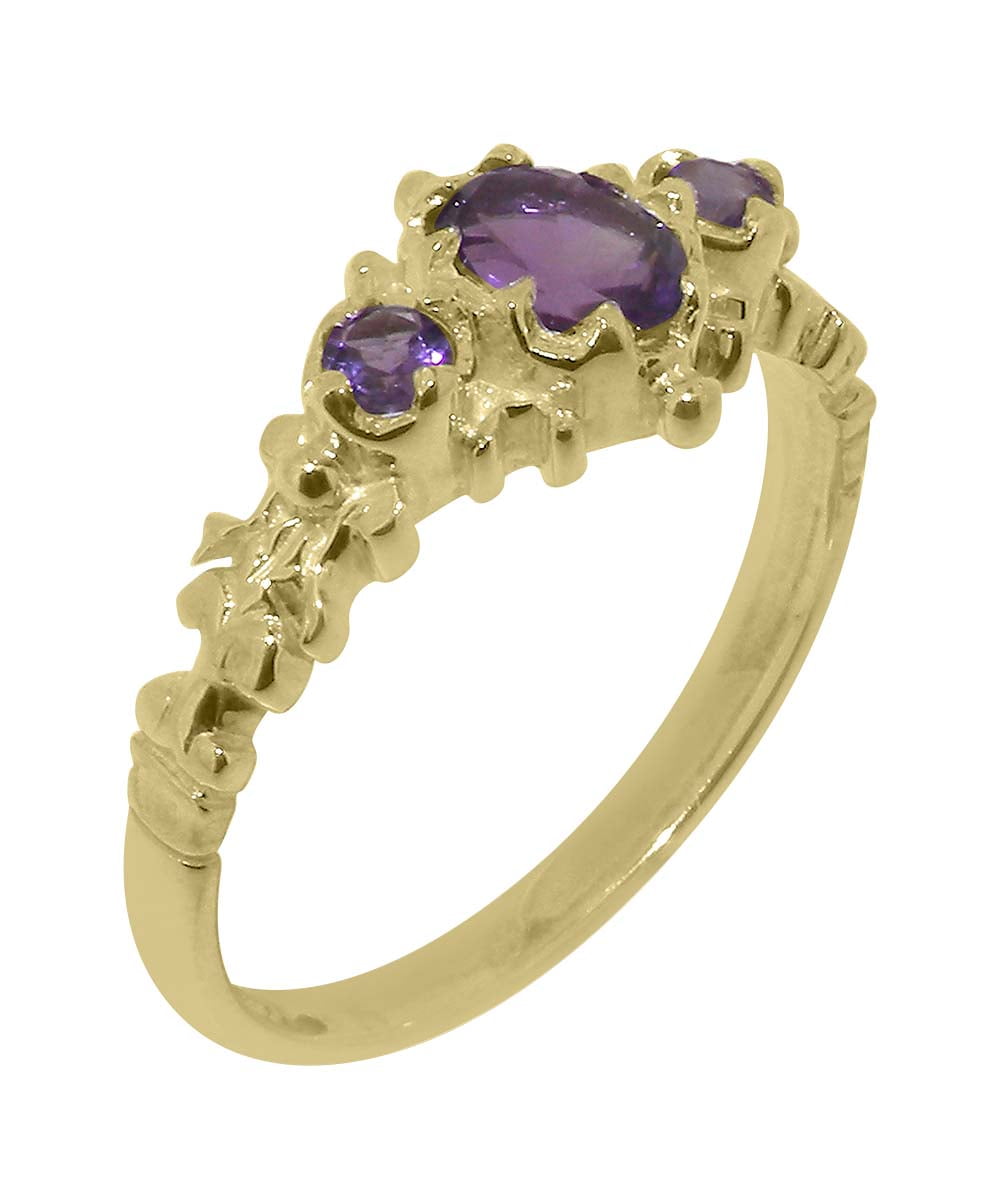 LBG British Made 9k Yellow Gold Natural Amethyst Womens Promise