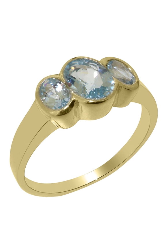 LBG British Made 9k Yellow Gold Natural Aquamarine Womens Anniversary Ring - 33 size options - Size 10