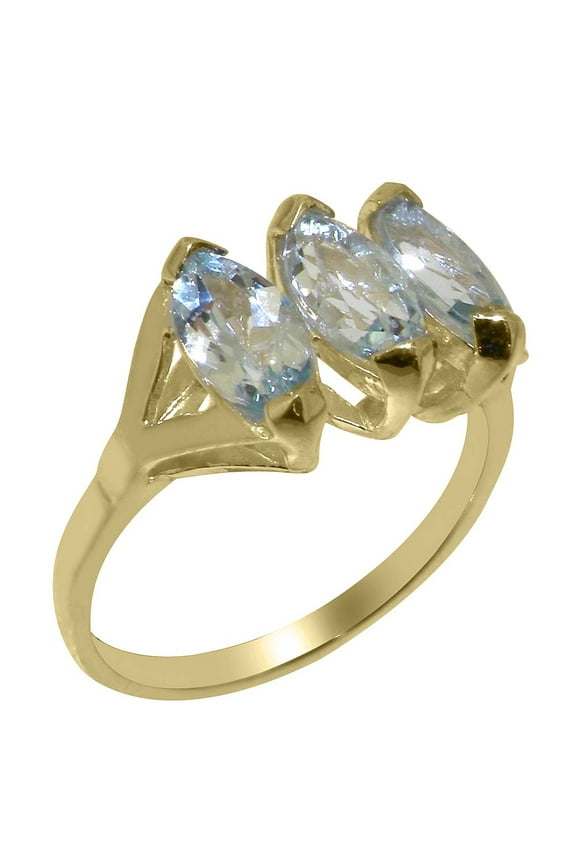 LBG British Made 9k Yellow Gold Natural Aquamarine Womens Anniversary Ring - 33 size options - Size 9