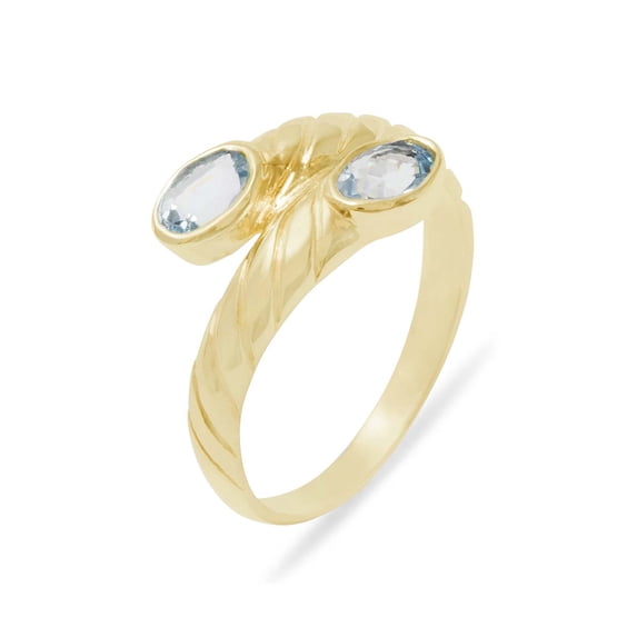 LBG British Made 9k Yellow Gold Natural Aquamarine Womens Band Ring - 33 size options - 9 - 33 size options - Sizes 4 to 12 Available