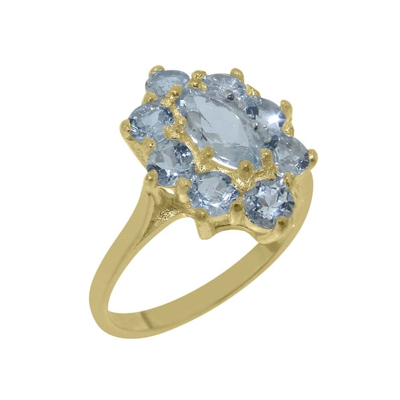 LBG British Made 9k Yellow Gold Natural Aquamarine Womens Promise Ring - 33 size options - Size 4.5