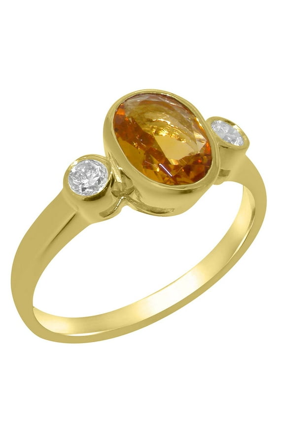 LBG British Made 9k Yellow Gold Natural Citrine & Cubic Zirconia Womens Anniversary Ring - 33 size options - Size 9