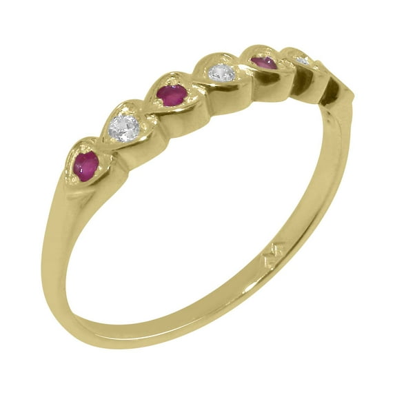 LBG British Made 9k Yellow Gold Natural Diamond & Ruby Womens Promise Ring - 33 size options - Size 6
