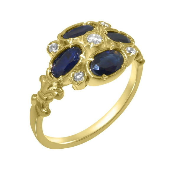 LBG British Made 9k Yellow Gold Natural Diamond & Sapphire Womens Anniversary Ring - 33 size options - Size 6.75