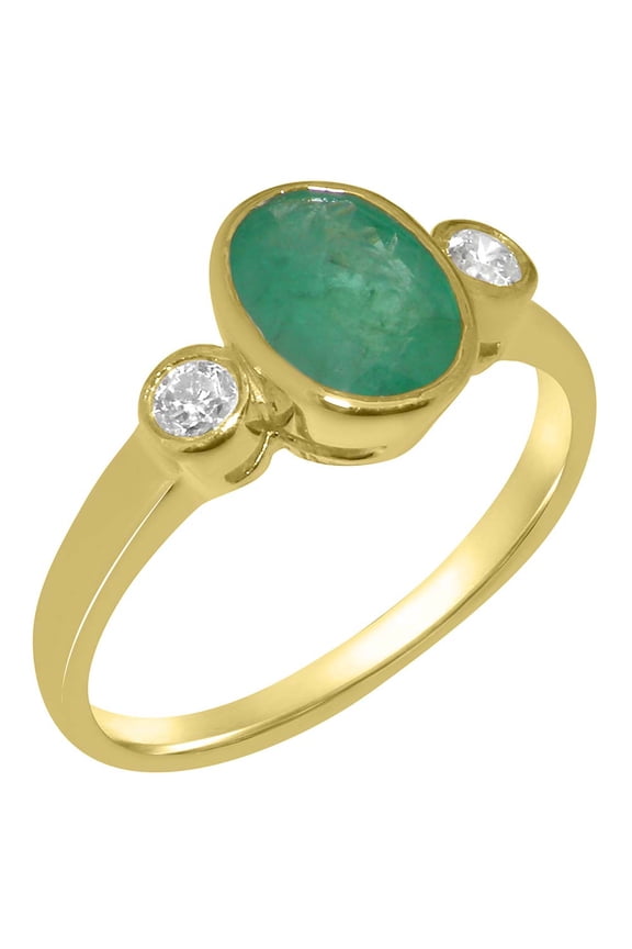 British Made 9k Yellow Gold Natural Emerald & Cubic Zirconia Womens Anniversary Ring - 33 size options - Size 10