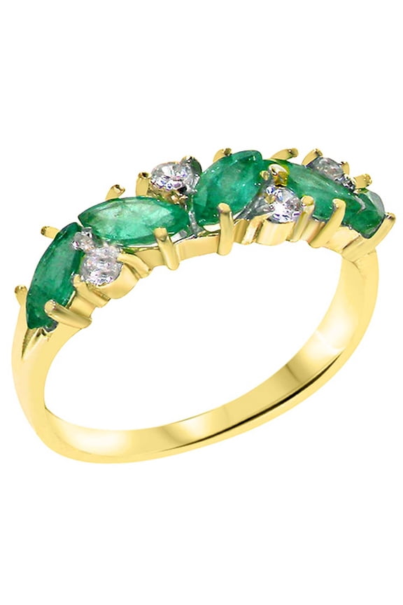 LBG British Made 9k Yellow Gold Natural Emerald & Cubic Zirconia Womens Eternity Ring - 33 size options