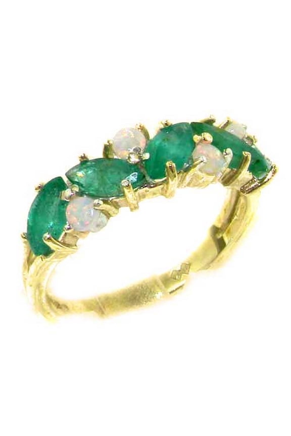 LBG British Made 9k Yellow Gold Natural Emerald & Opal Womens Eternity Ring - 33 size options