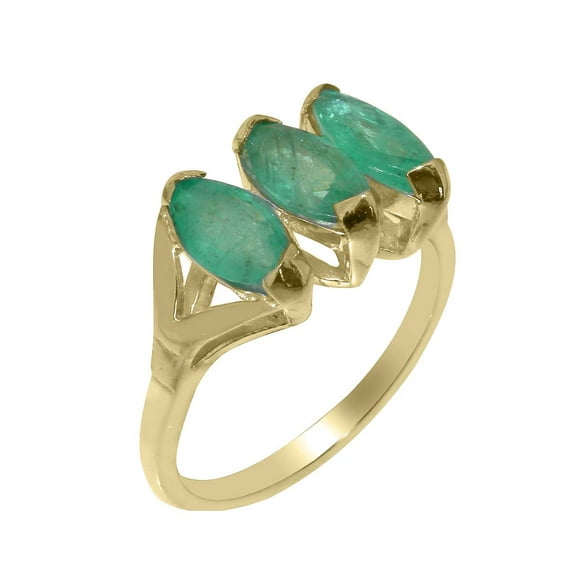 LBG British Made 9k Yellow Gold Natural Emerald Womens Anniversary Ring - 33 size options - Size 10