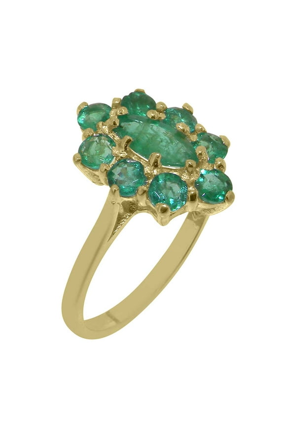 LBG British Made 9k Yellow Gold Natural Emerald Womens Statement Ring - 33 size options - Size 10