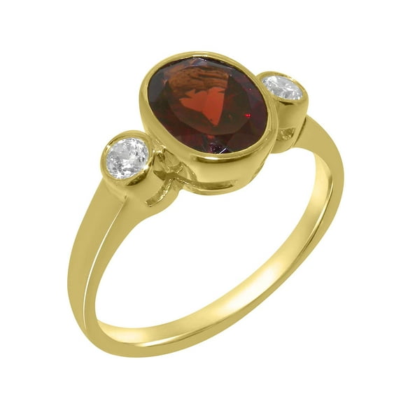 LBG British Made 9k Yellow Gold Natural Garnet & Cubic Zirconia Womens Promise Ring - 33 size options - Size 9.5