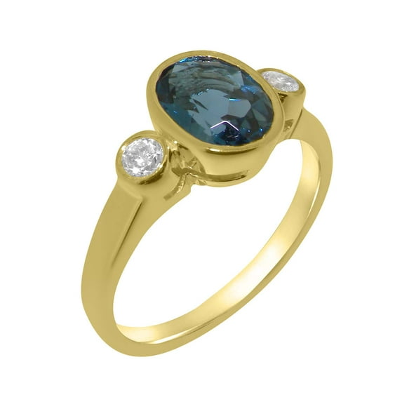 LBG British Made 9k Yellow Gold Natural London Blue Topaz & Cubic Zirconia Womens Promise Ring - 33 size options - Size 9.5