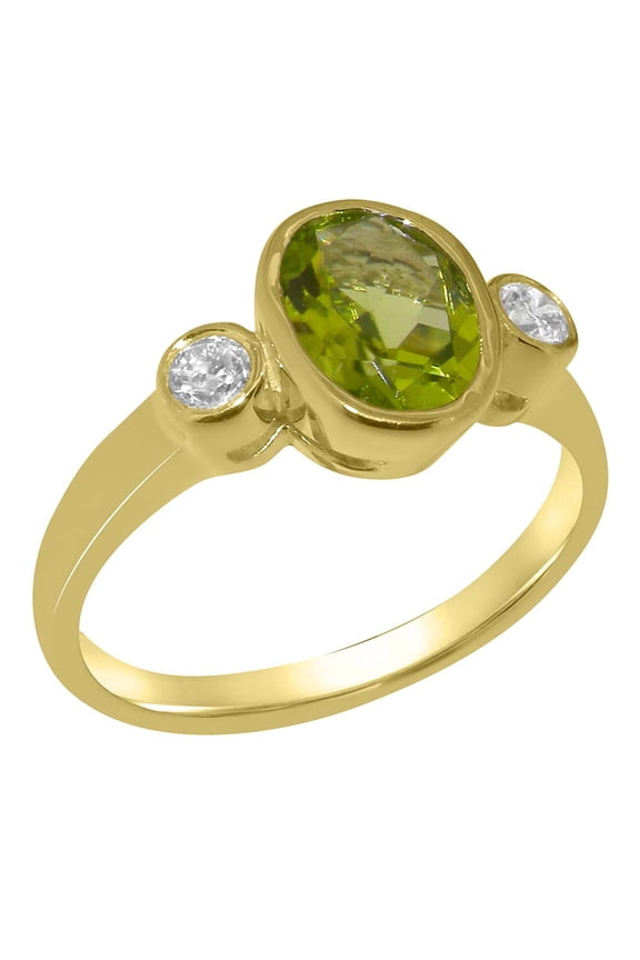 LBG British Made 9k Yellow Gold Natural Peridot & Diamond Womens Anniversary Ring - 33 size options - Size 9