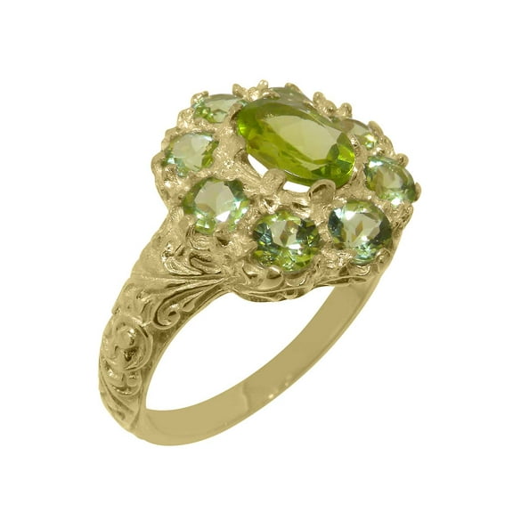 LBG British Made 9k Yellow Gold Natural Peridot Womens Statement Ring - 33 size options - Size 10