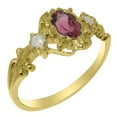 thumbnail image 1 of LBG British Made 9k Yellow Gold Natural Pink Tourmaline & Opal Womens Anniversary Ring - 33 size options - Size 12, 1 of 8