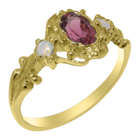 LBG British Made 9k Yellow Gold Natural Pink Tourmaline & Opal Womens Statement Ring - 33 size options - Size 8