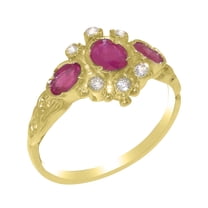 LBG British Made 9k Yellow Gold Natural Ruby & Cubic Zirconia Womens Engagement Ring - 33 size options - Size 6