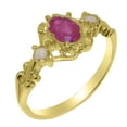 thumbnail image 1 of LBG British Made 9k Yellow Gold Natural Ruby & Opal Womens Trilogy Ring - 33 size options - Size 11.75, 1 of 8