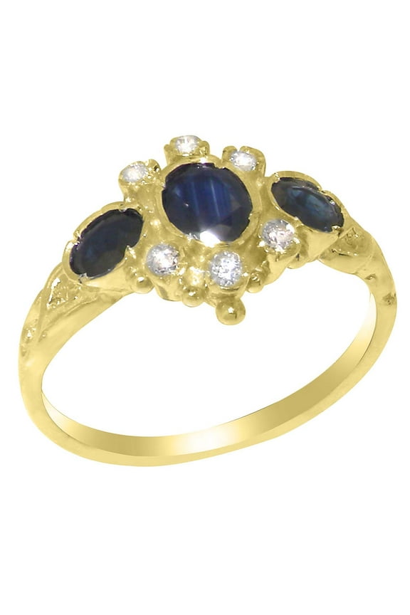LBG British Made 9k Yellow Gold Natural Sapphire & Cubic Zirconia Womens Anniversary Ring - 33 size options - Size 9