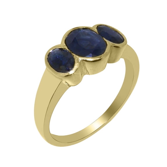 LBG British Made 9k Yellow Gold Natural Sapphire Womens Anniversary Ring - 33 size options - Size 10