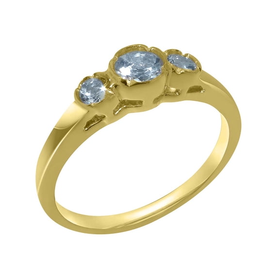 LBG British Made 9k Yellow Gold Real Genuine Aquamarine Womens Promise Ring - 33 size options - Size 8.25