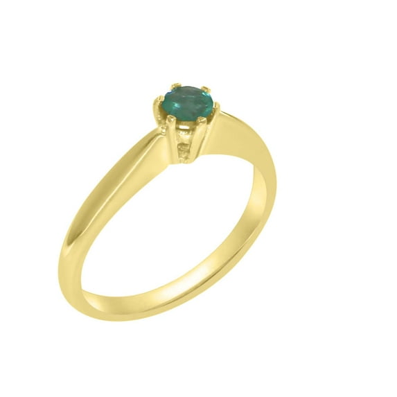 LBG British Made 9k Yellow Gold Ring with Natural Emerald Womens Engagement Ring - 33 size options - Size 4