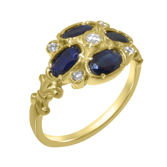LBG British Made 9k Yellow Gold Synthetic Cubic Zirconia & Real Genuine Sapphire Womens Statement Ring - 33 size options - Size 8.25