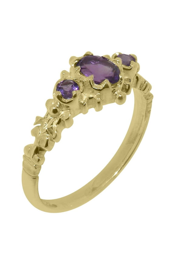 LBG British Made 9k Yellow Gold ring with Natural Amethyst Womens Anniversary Ring - 33 size options - Size 11.25